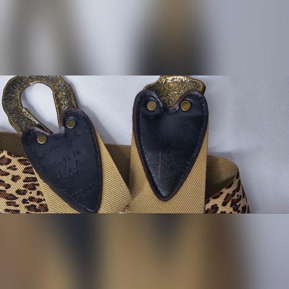 ​Vtg Omega Leopard Print Elastic Cinch Belt Made in USA Brass Buckle Med 29.5" - Picture 10 of 10